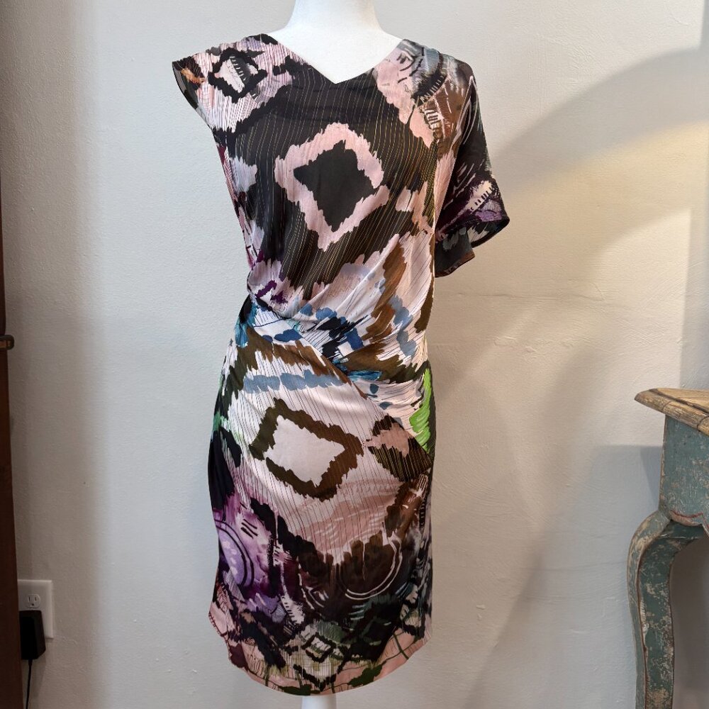 Ali Ro Asymmetrical V-neck Silk Mini Dress